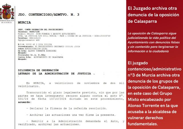 El juzgado archiva otra denuncia de la oposición de Calasparra