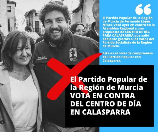 El Partido Popular de la Región de Murcia vota en contra de la puesta en marcha de un Centro de día en Calasparra